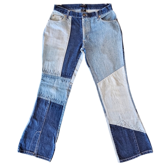 Retro Starwear Med Rise Colorblock Boot Cut Zip Front Accent Stitching Jeans - Picture 16 of 16